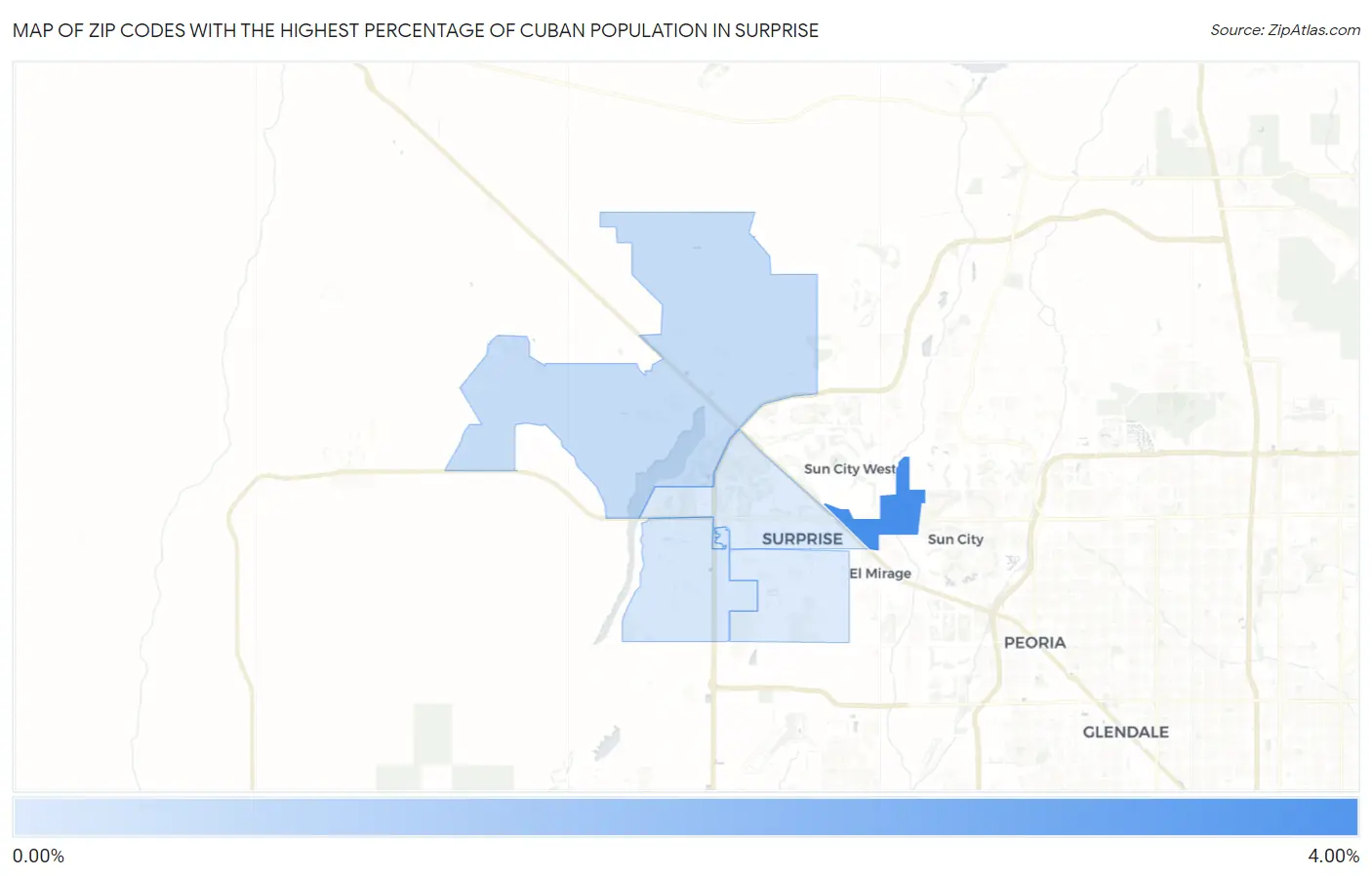 Zip Codes with the Highest Percentage of Cuban Population in Surprise Map