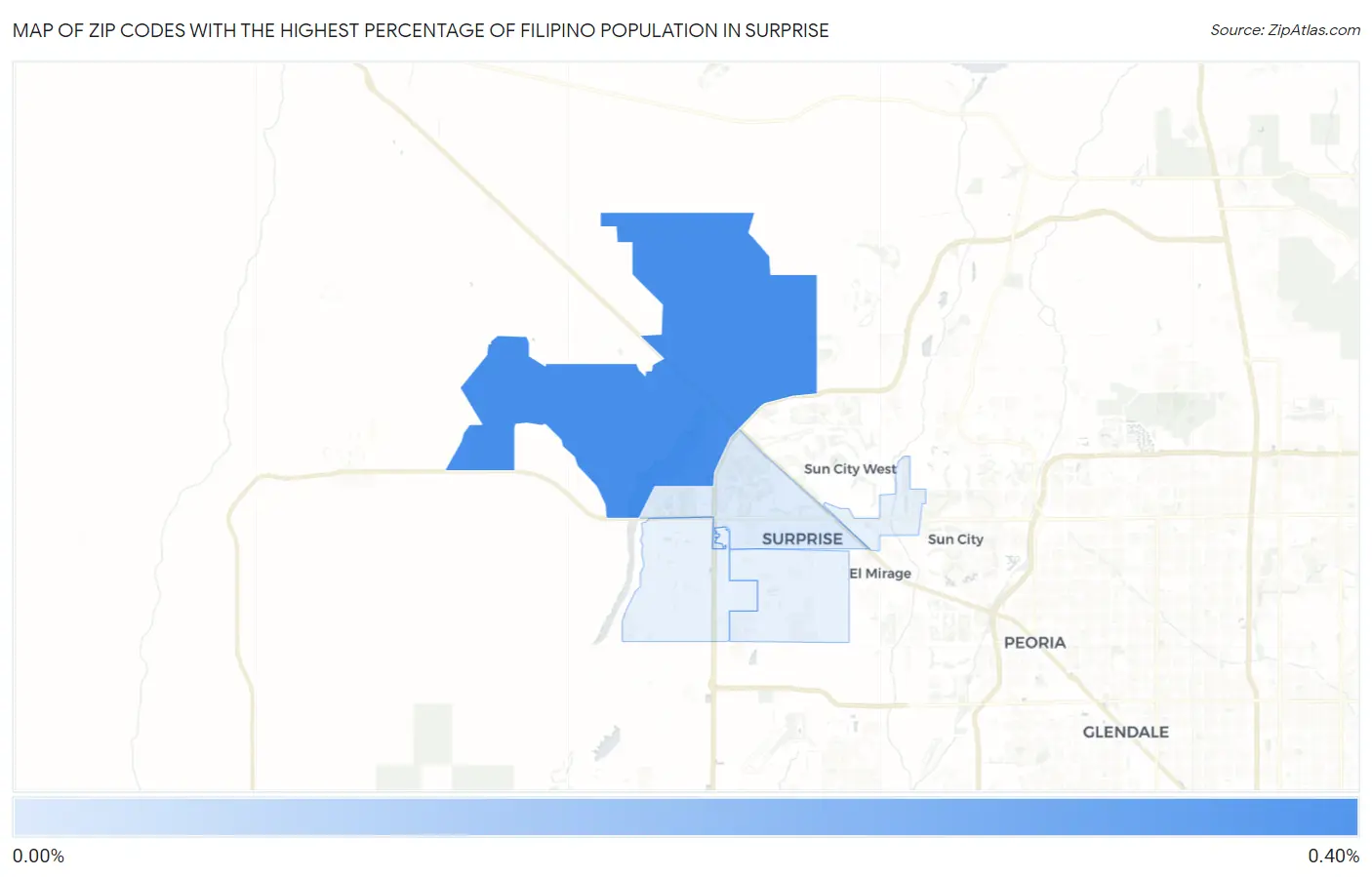 Zip Codes with the Highest Percentage of Filipino Population in Surprise Map