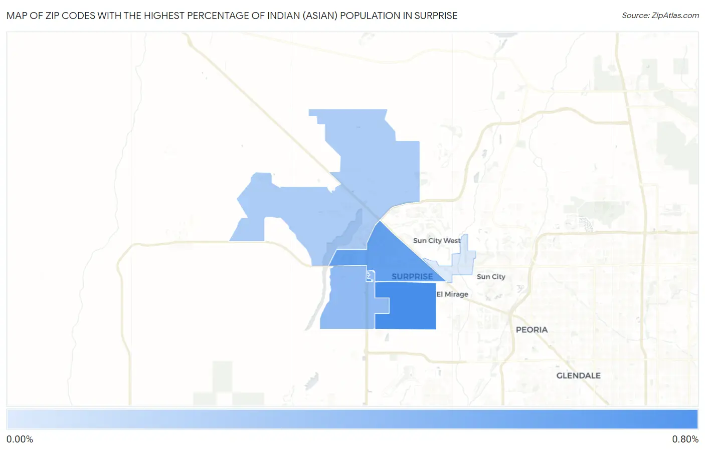 Zip Codes with the Highest Percentage of Indian (Asian) Population in Surprise Map