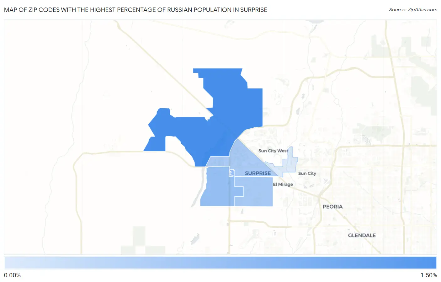 Zip Codes with the Highest Percentage of Russian Population in Surprise Map