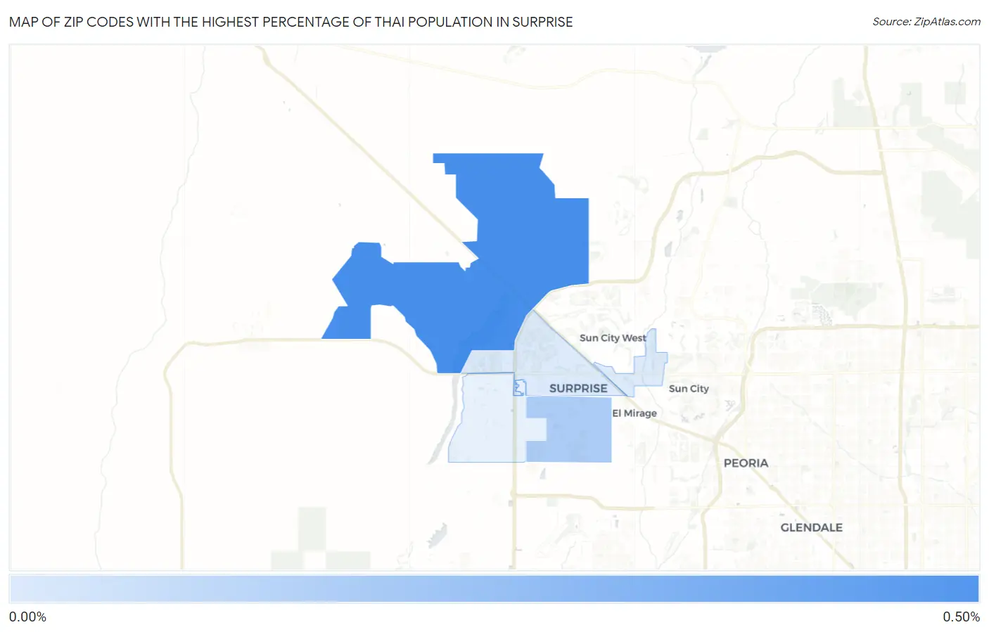 Zip Codes with the Highest Percentage of Thai Population in Surprise Map