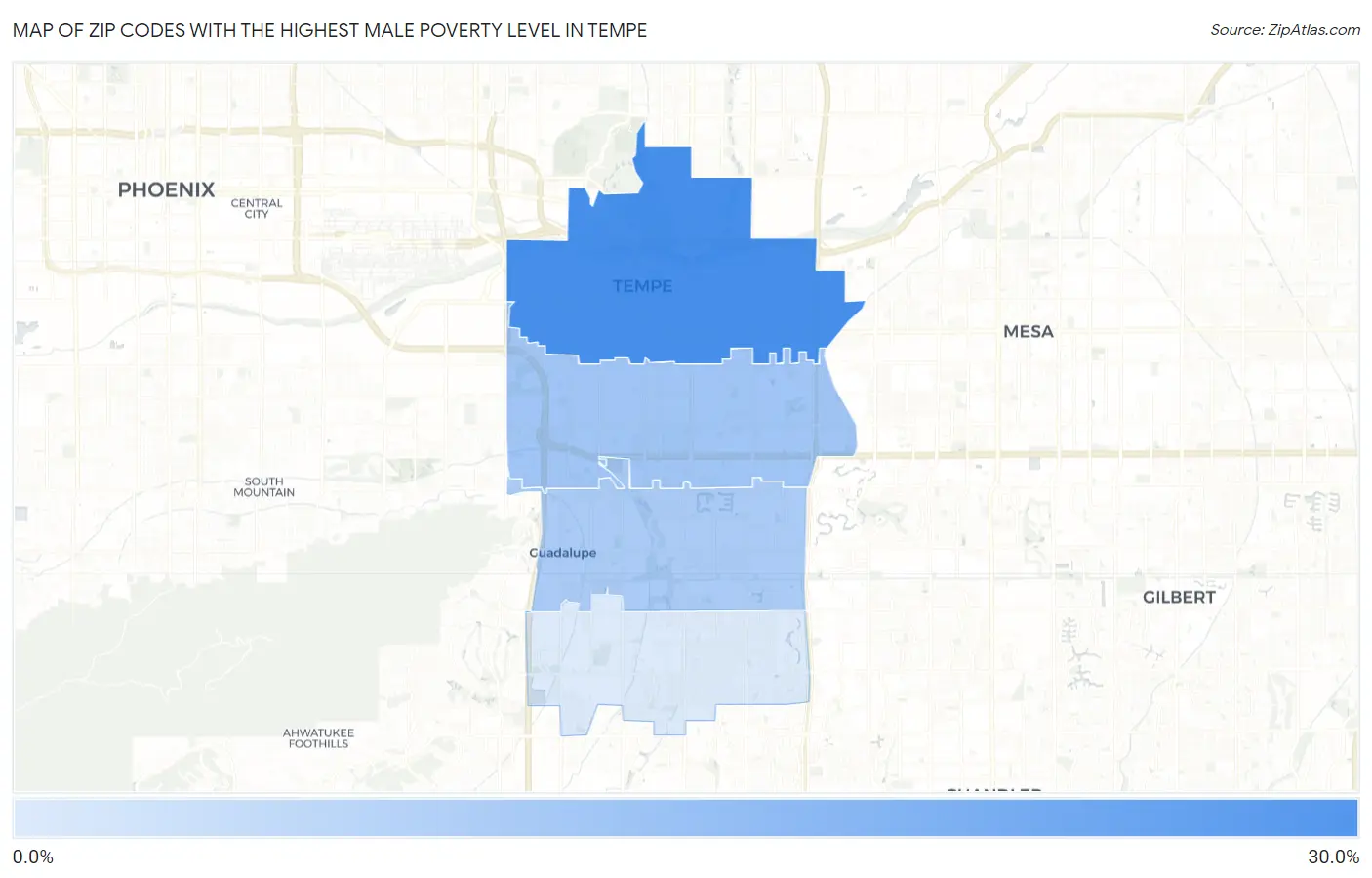 Zip Codes with the Highest Male Poverty Level in Tempe Map