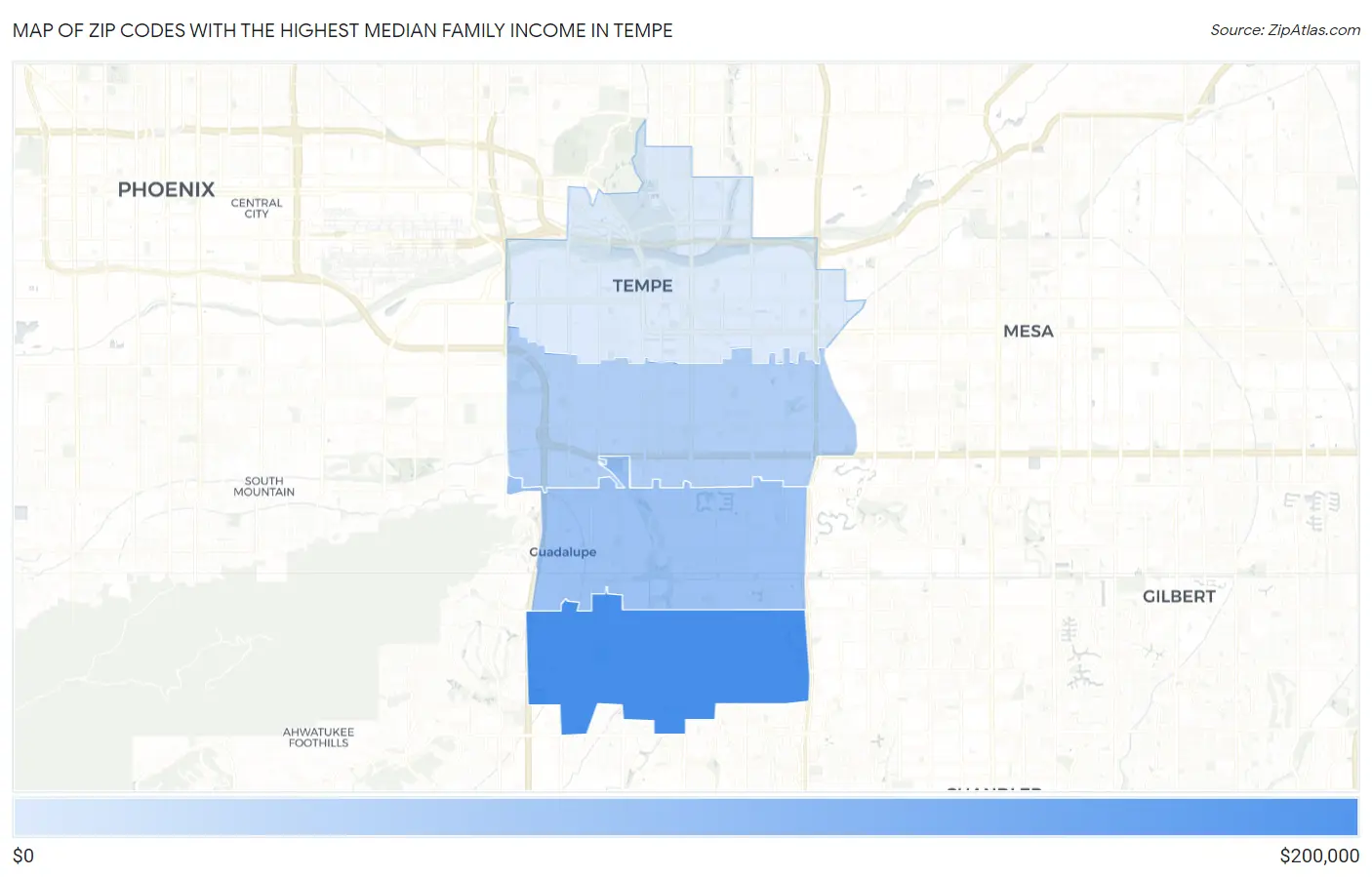 Zip Codes with the Highest Median Family Income in Tempe Map