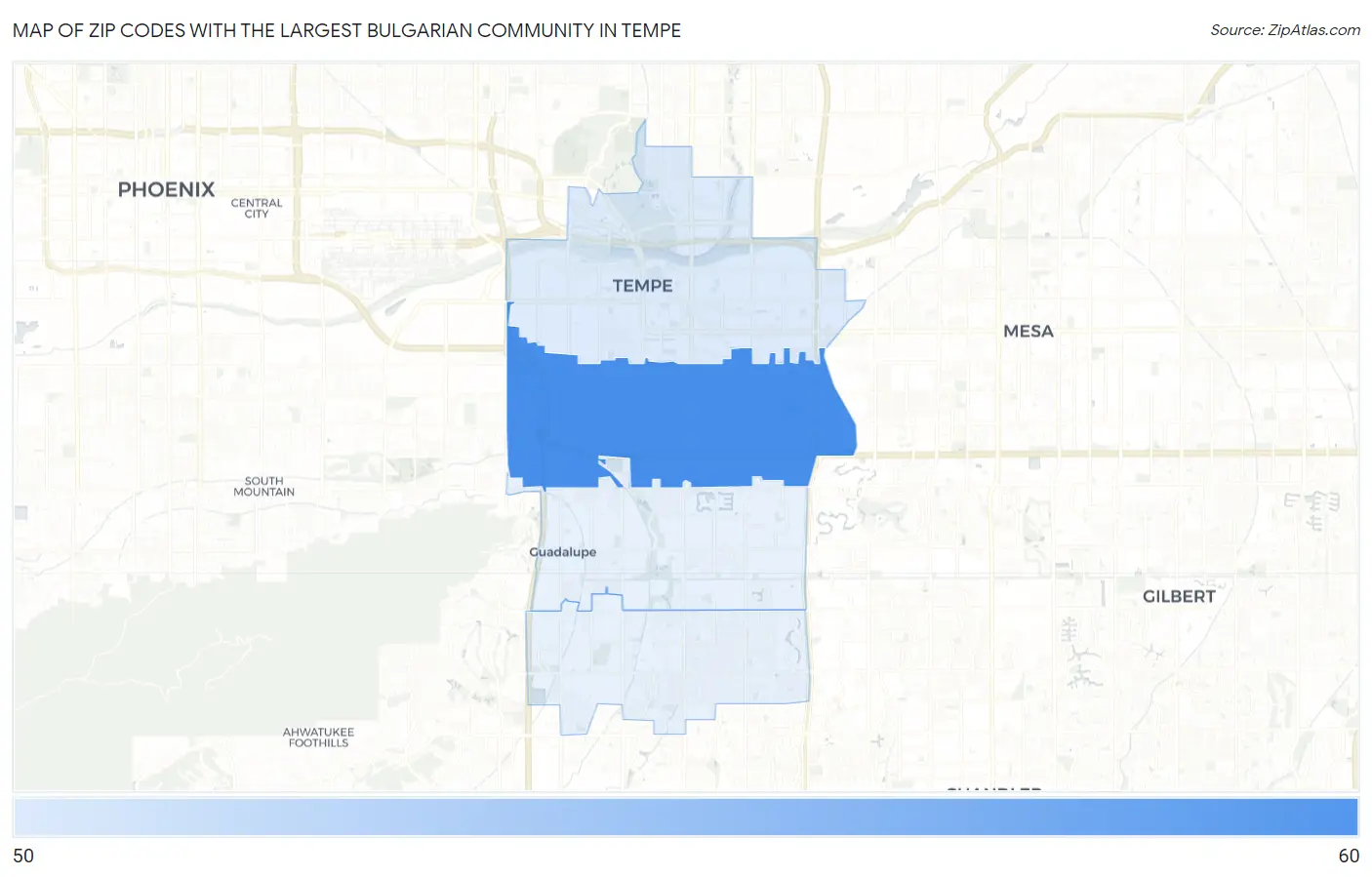 Zip Codes with the Largest Bulgarian Community in Tempe Map