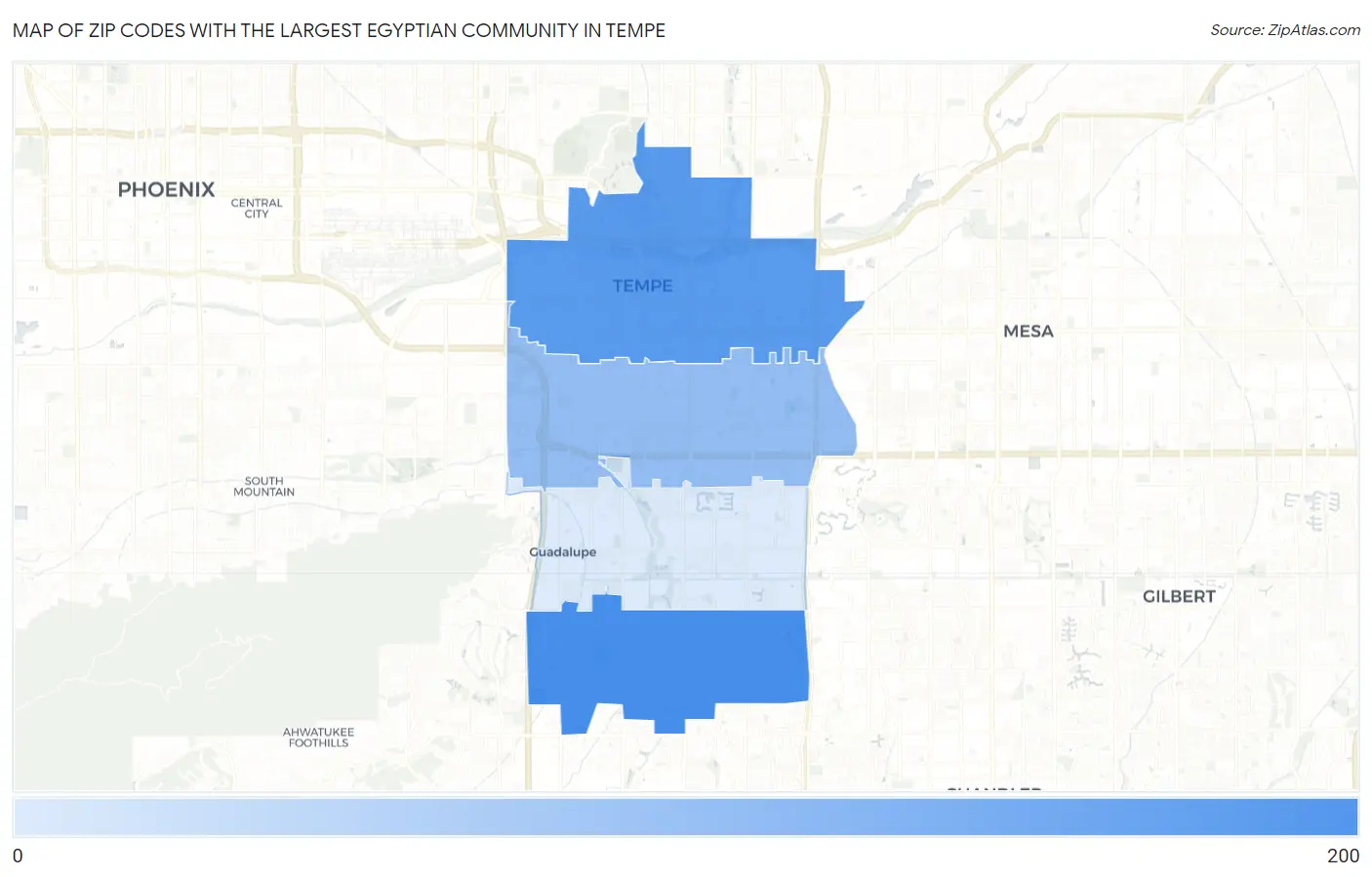 Zip Codes with the Largest Egyptian Community in Tempe Map