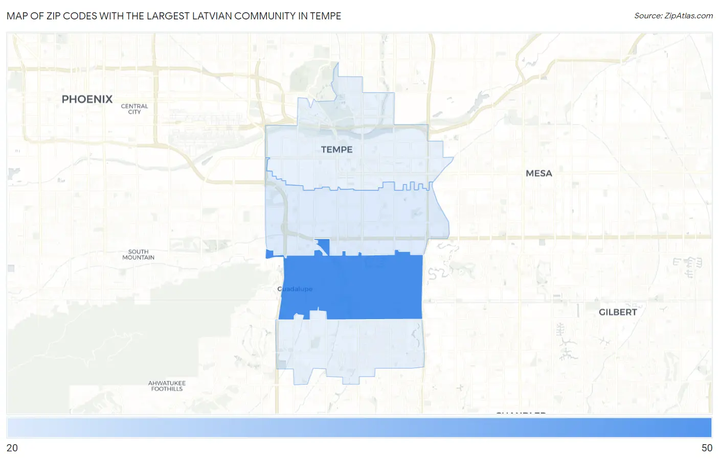 Zip Codes with the Largest Latvian Community in Tempe Map