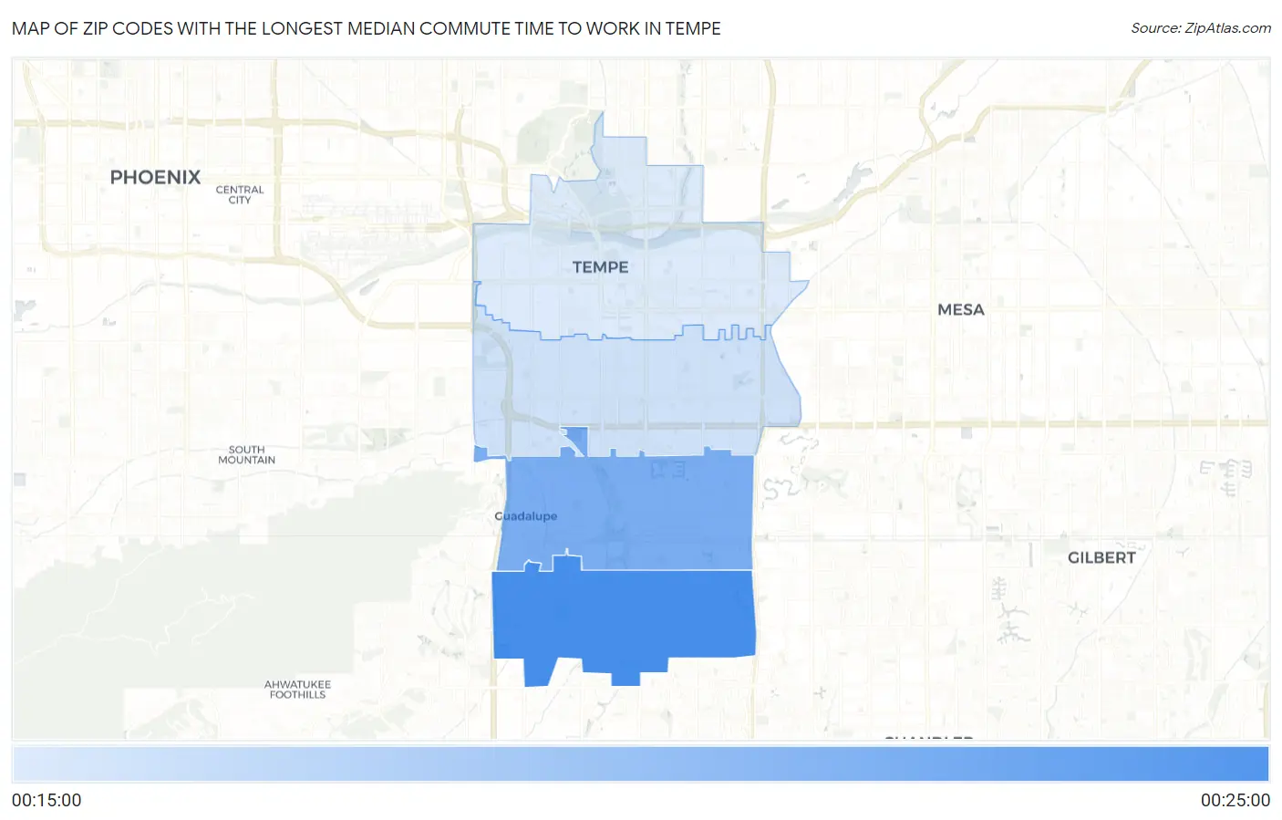 Zip Codes with the Longest Median Commute Time to Work in Tempe Map
