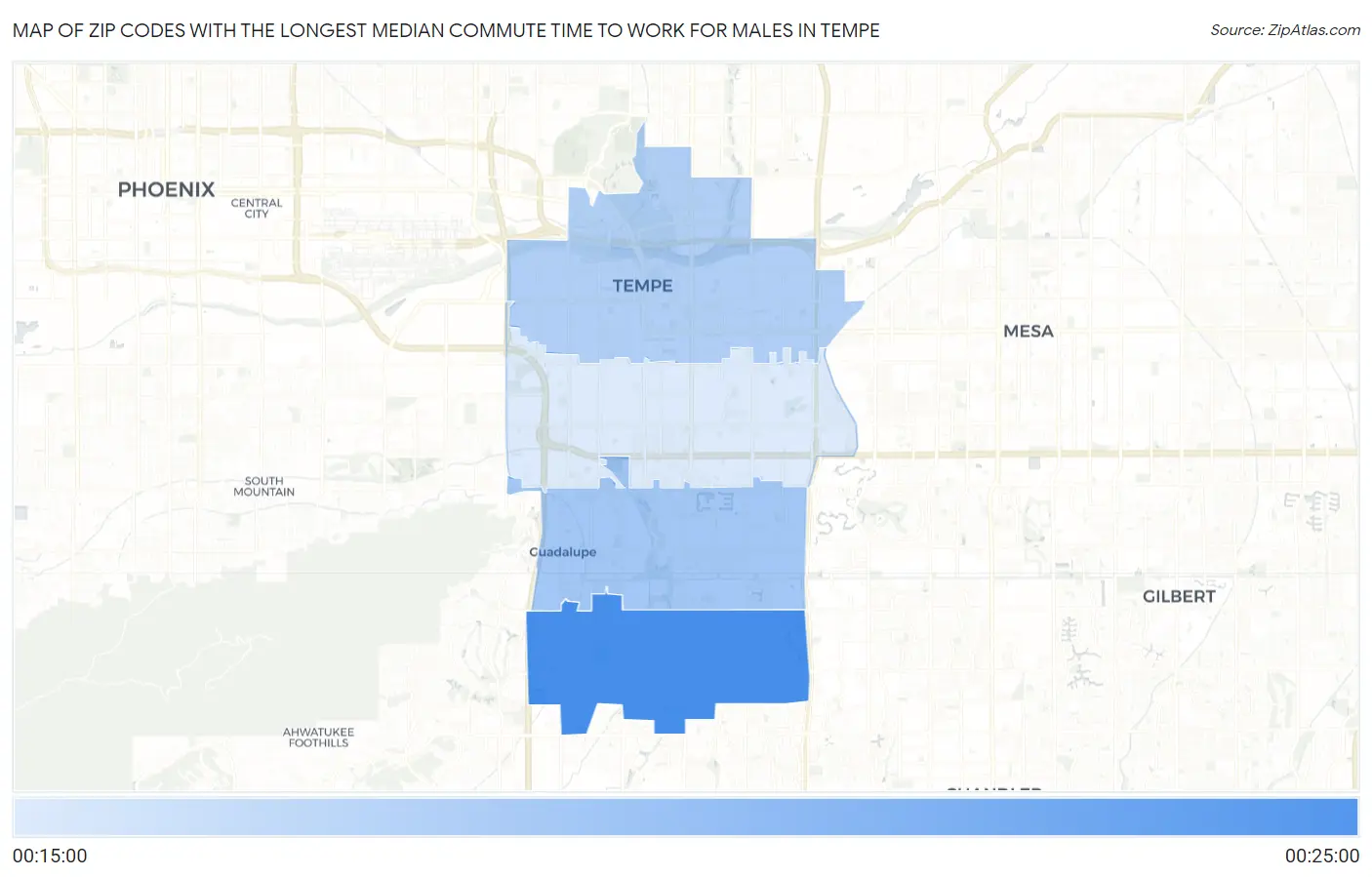 Zip Codes with the Longest Median Commute Time to Work for Males in Tempe Map