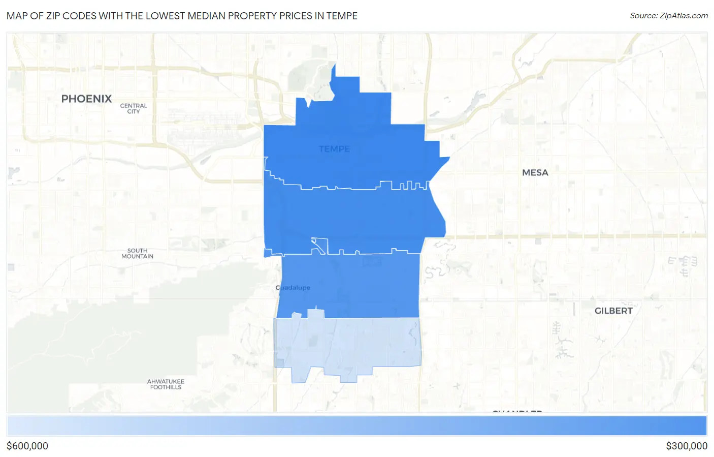 Zip Codes with the Lowest Median Property Prices in Tempe Map