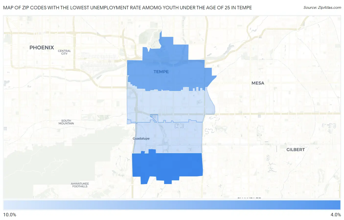 Zip Codes with the Lowest Unemployment Rate Amomg Youth Under the Age of 25 in Tempe Map