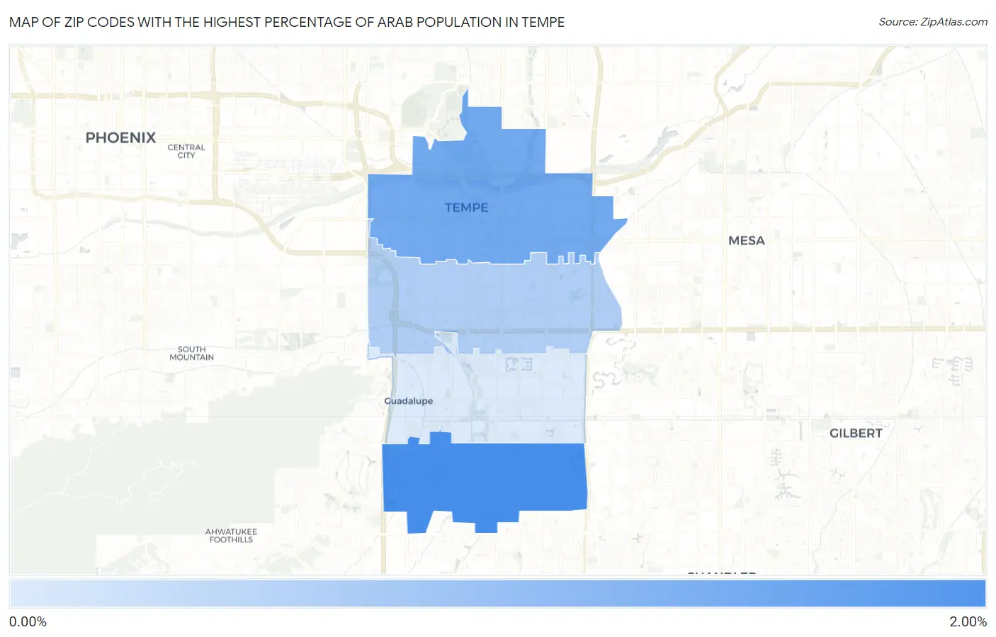 Zip Codes with the Highest Percentage of Arab Population in Tempe Map