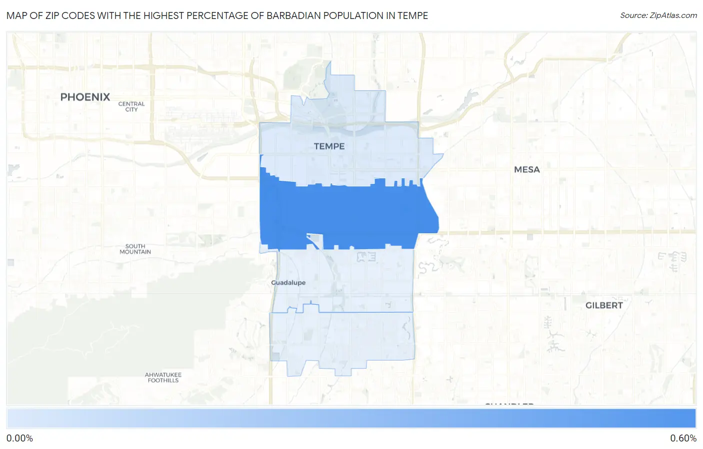 Zip Codes with the Highest Percentage of Barbadian Population in Tempe Map