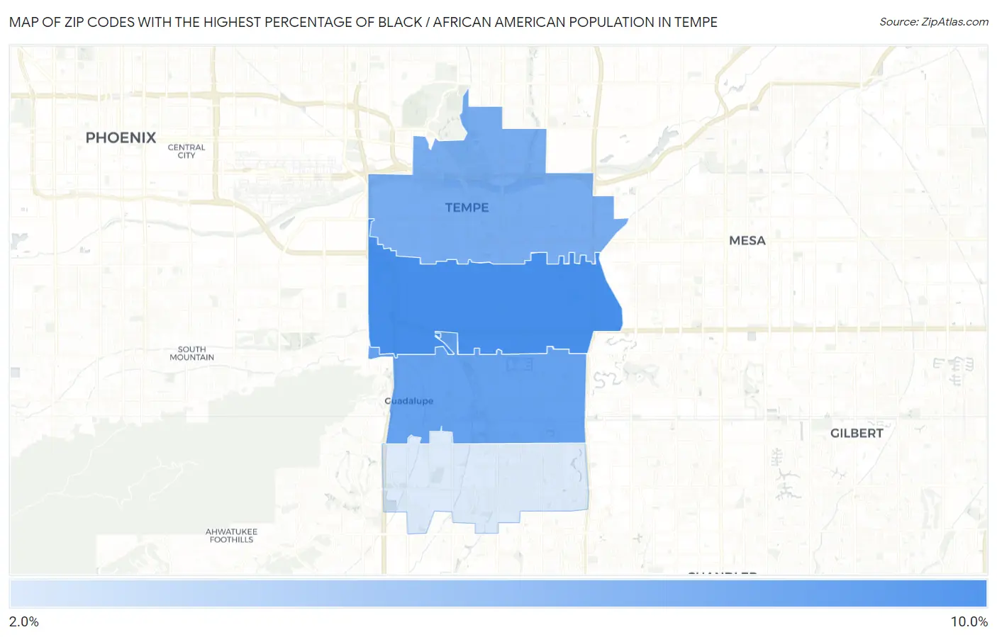 Zip Codes with the Highest Percentage of Black / African American Population in Tempe Map