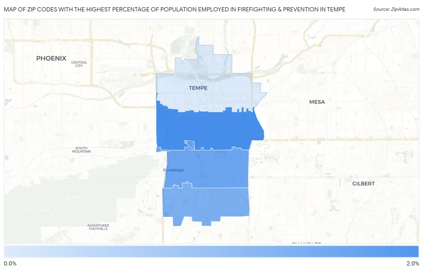 Zip Codes with the Highest Percentage of Population Employed in Firefighting & Prevention in Tempe Map
