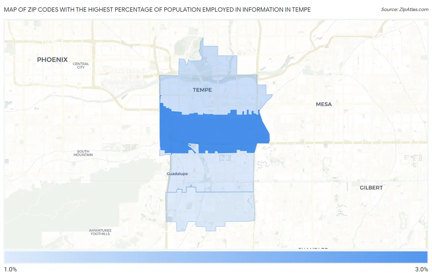 Zip Codes with the Highest Percentage of Population Employed in Information in Tempe Map