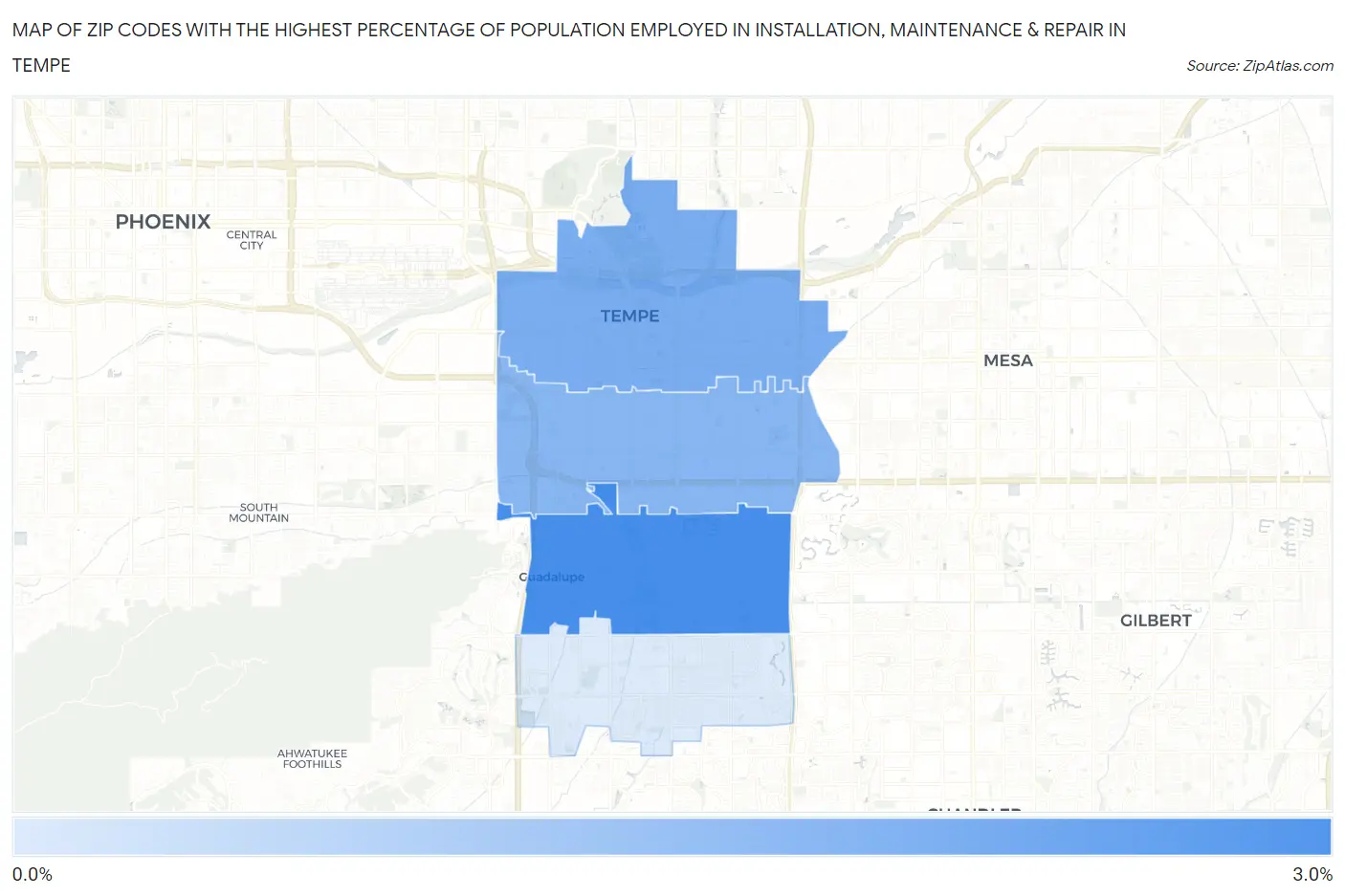 Zip Codes with the Highest Percentage of Population Employed in Installation, Maintenance & Repair in Tempe Map