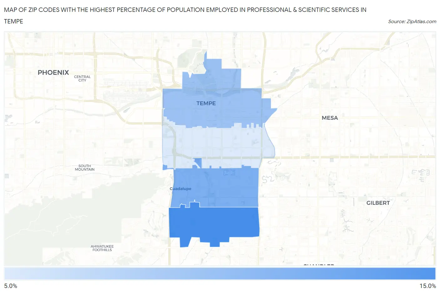 Zip Codes with the Highest Percentage of Population Employed in Professional & Scientific Services in Tempe Map