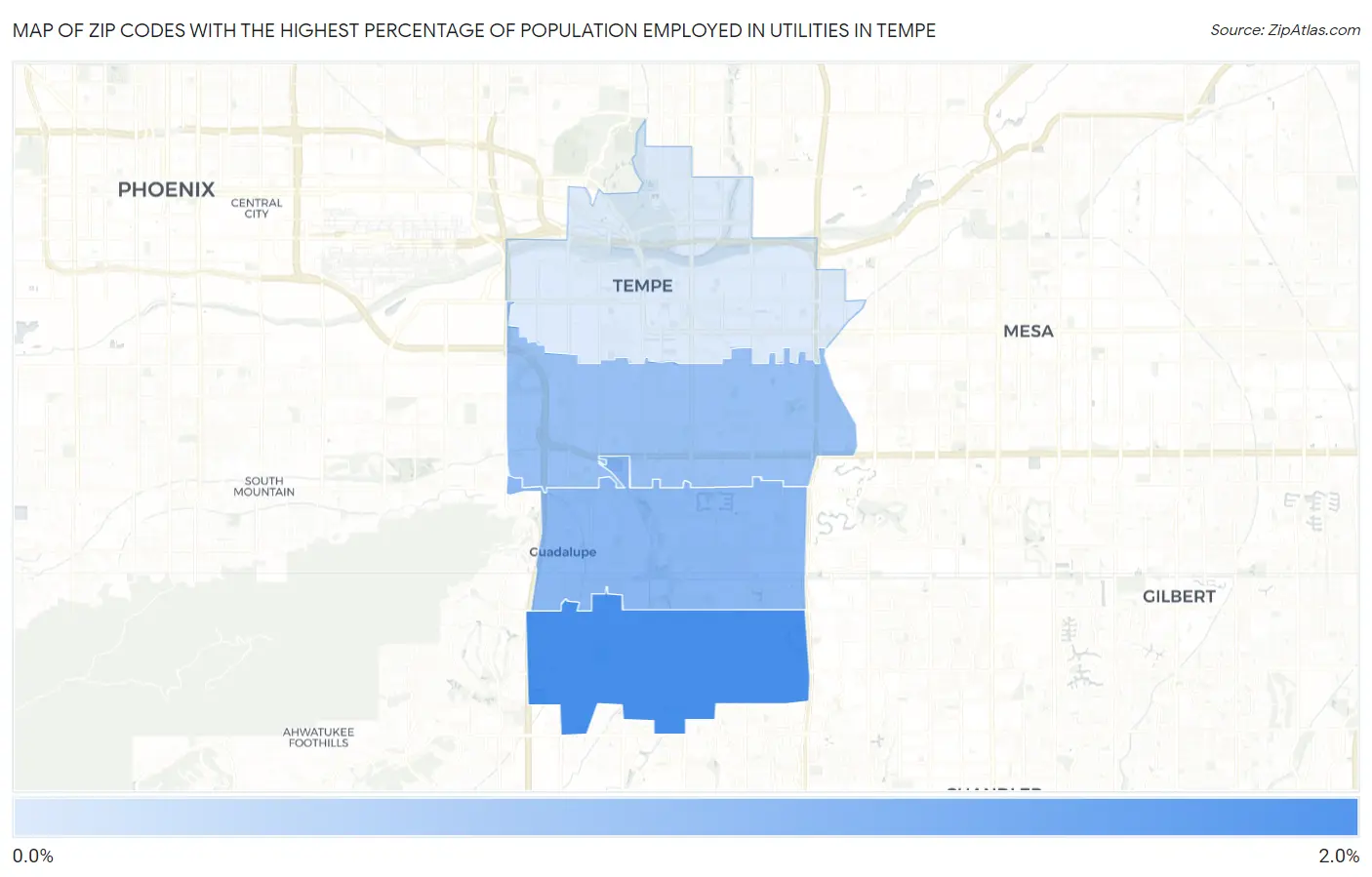 Zip Codes with the Highest Percentage of Population Employed in Utilities in Tempe Map