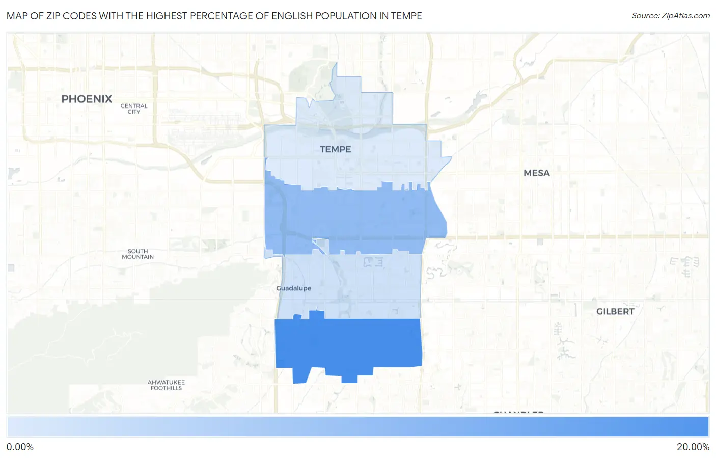 Zip Codes with the Highest Percentage of English Population in Tempe Map