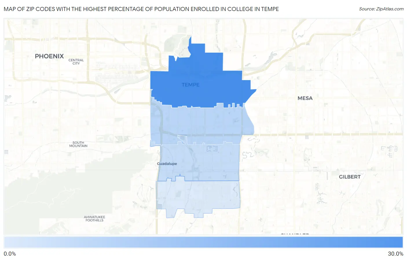 Zip Codes with the Highest Percentage of Population Enrolled in College in Tempe Map