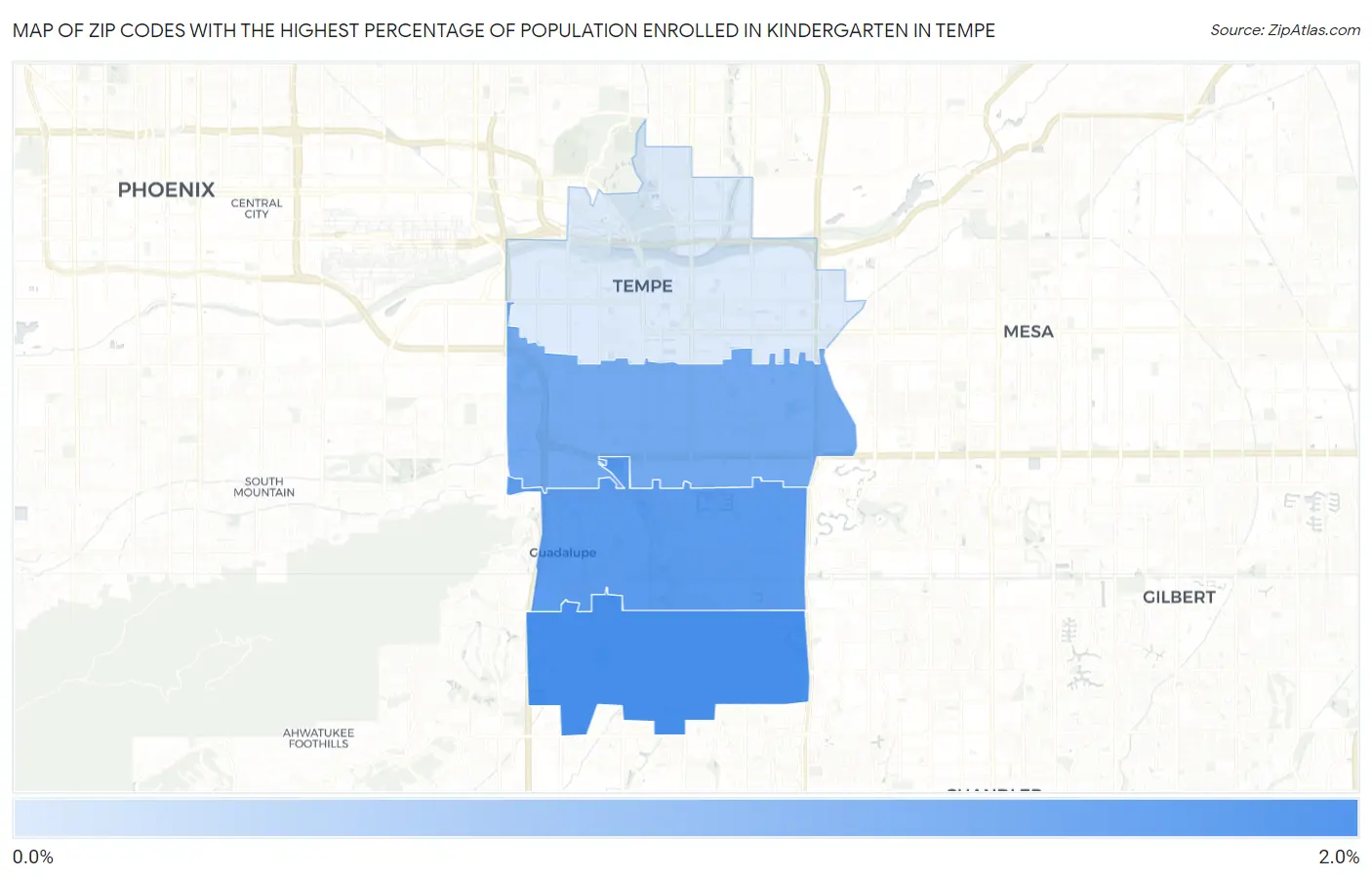 Zip Codes with the Highest Percentage of Population Enrolled in Kindergarten in Tempe Map