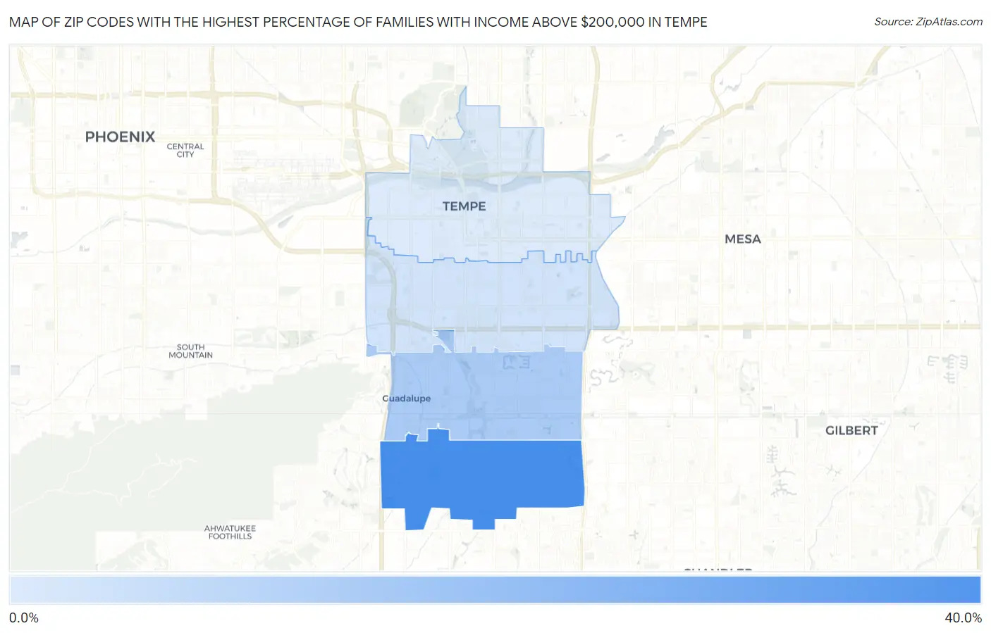 Zip Codes with the Highest Percentage of Families with Income Above $200,000 in Tempe Map