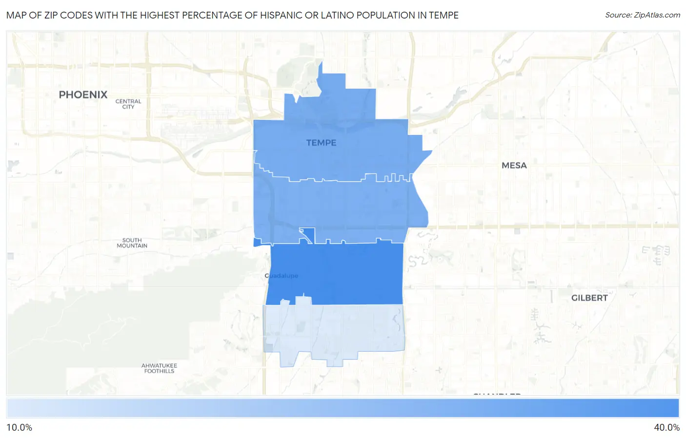 Zip Codes with the Highest Percentage of Hispanic or Latino Population in Tempe Map