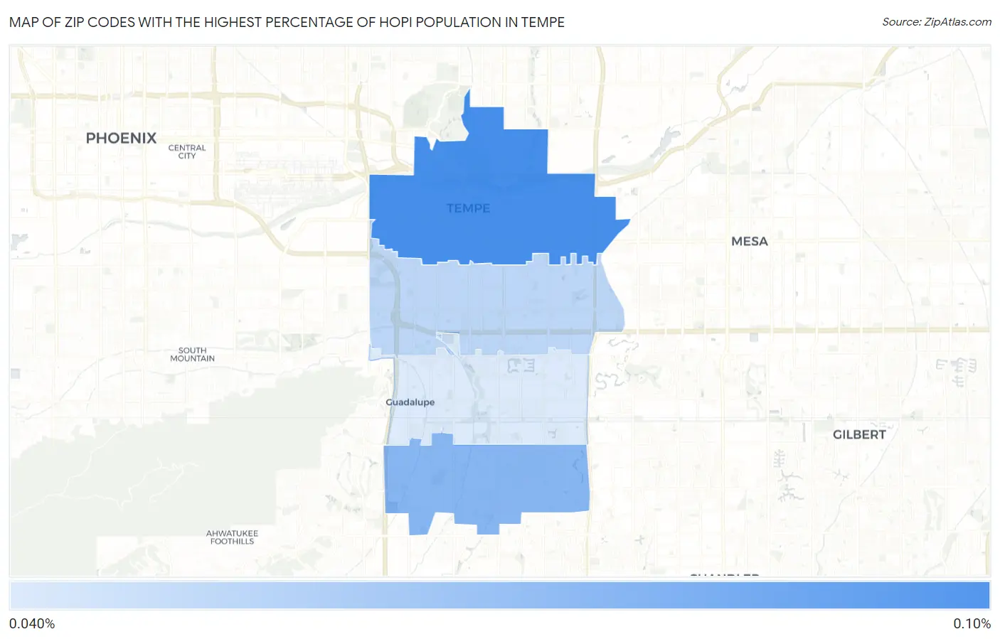Zip Codes with the Highest Percentage of Hopi Population in Tempe Map
