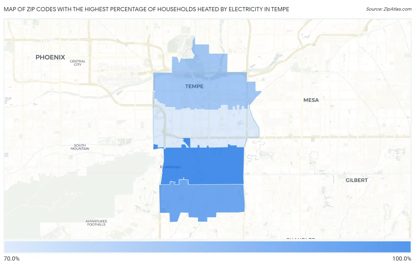 Zip Codes with the Highest Percentage of Households Heated by Electricity in Tempe Map