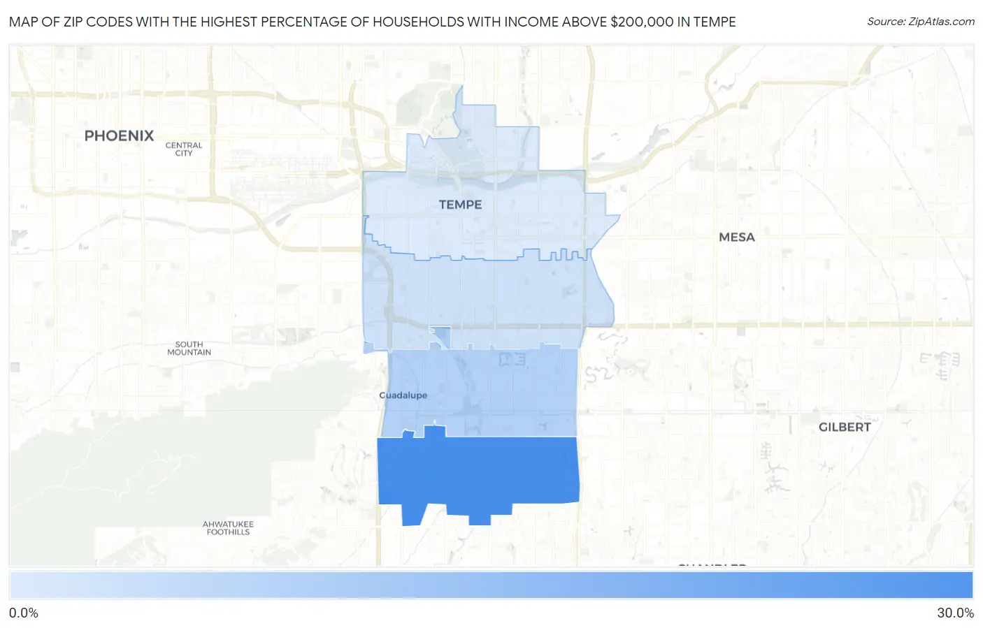 Zip Codes with the Highest Percentage of Households with Income Above $200,000 in Tempe Map