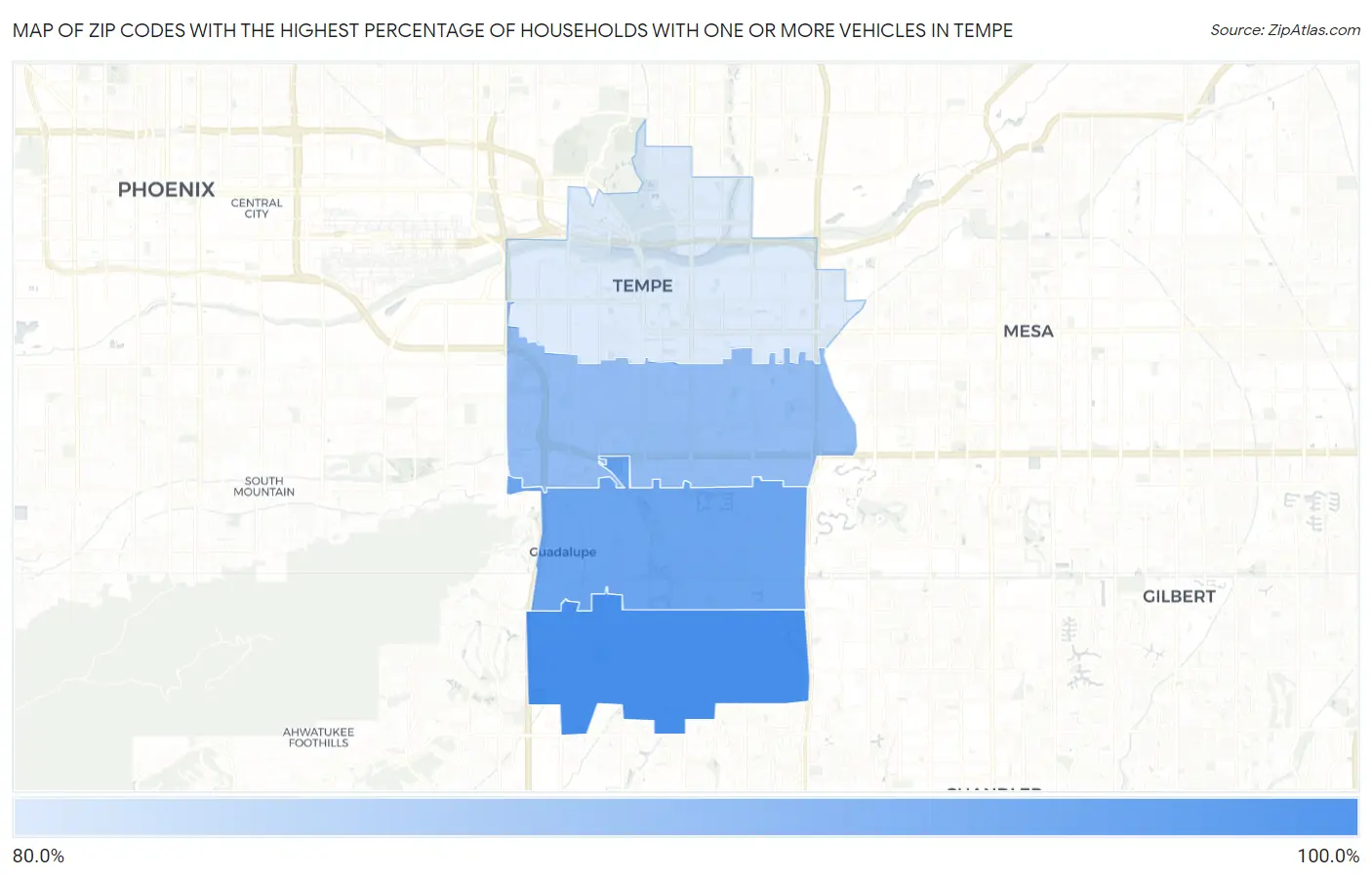 Zip Codes with the Highest Percentage of Households With One or more Vehicles in Tempe Map