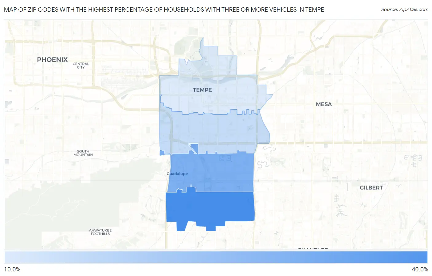 Zip Codes with the Highest Percentage of Households With Three or more Vehicles in Tempe Map