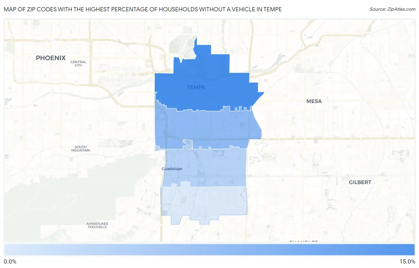 Zip Codes with the Highest Percentage of Households Without a Vehicle in Tempe Map