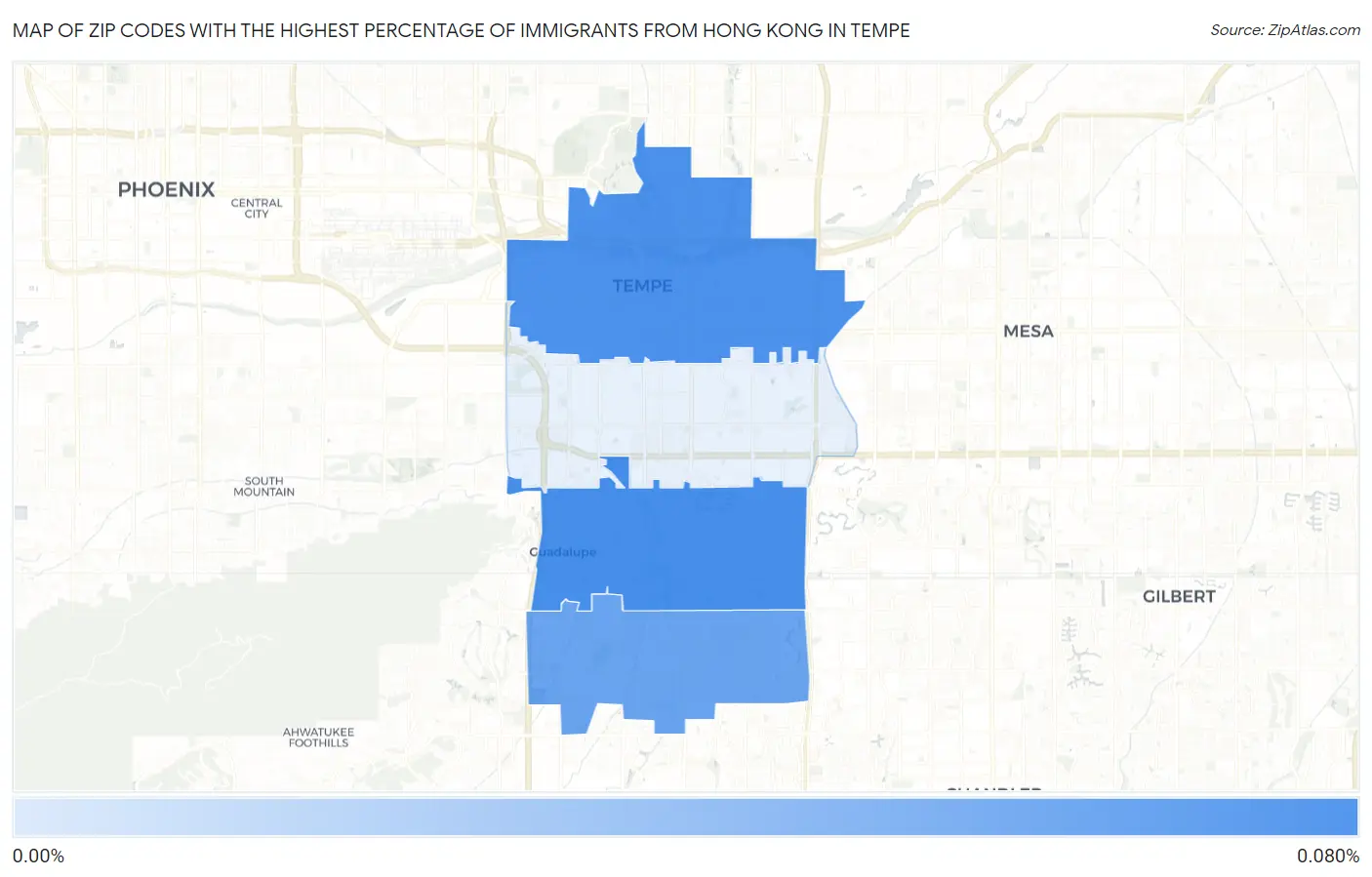 Zip Codes with the Highest Percentage of Immigrants from Hong Kong in Tempe Map