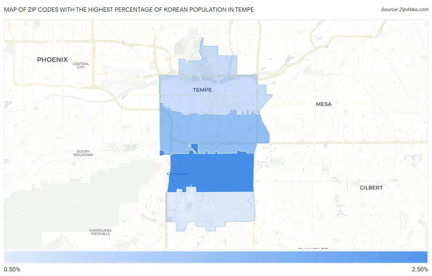 Zip Codes with the Highest Percentage of Korean Population in Tempe Map