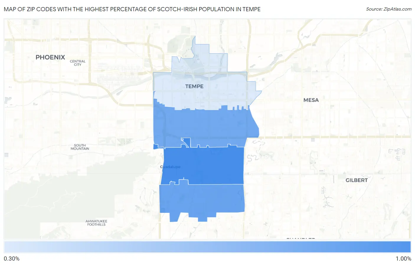 Zip Codes with the Highest Percentage of Scotch-Irish Population in Tempe Map
