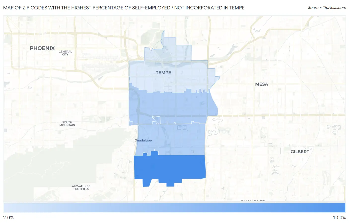 Zip Codes with the Highest Percentage of Self-Employed / Not Incorporated in Tempe Map