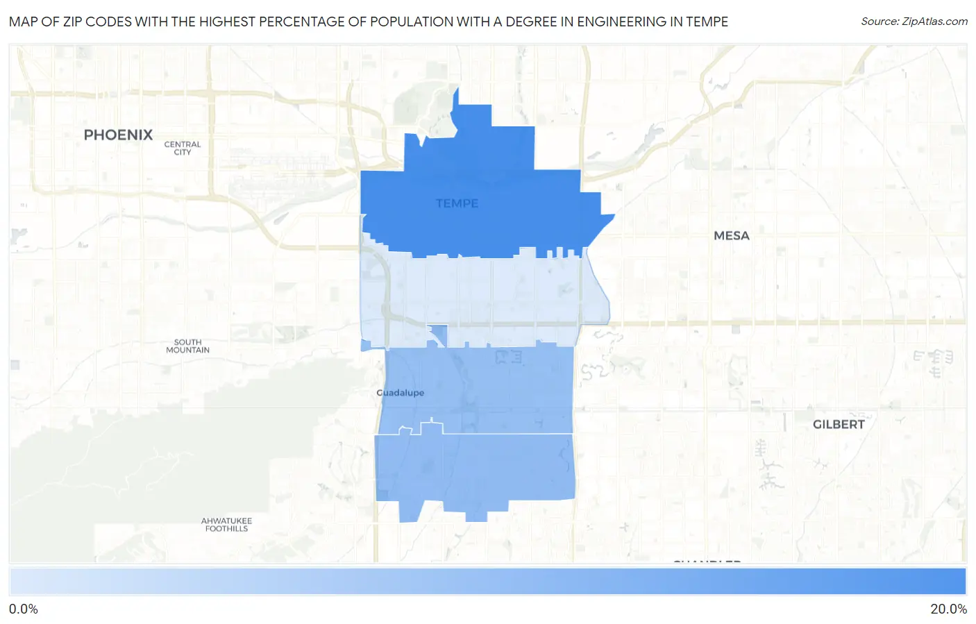 Zip Codes with the Highest Percentage of Population with a Degree in Engineering in Tempe Map
