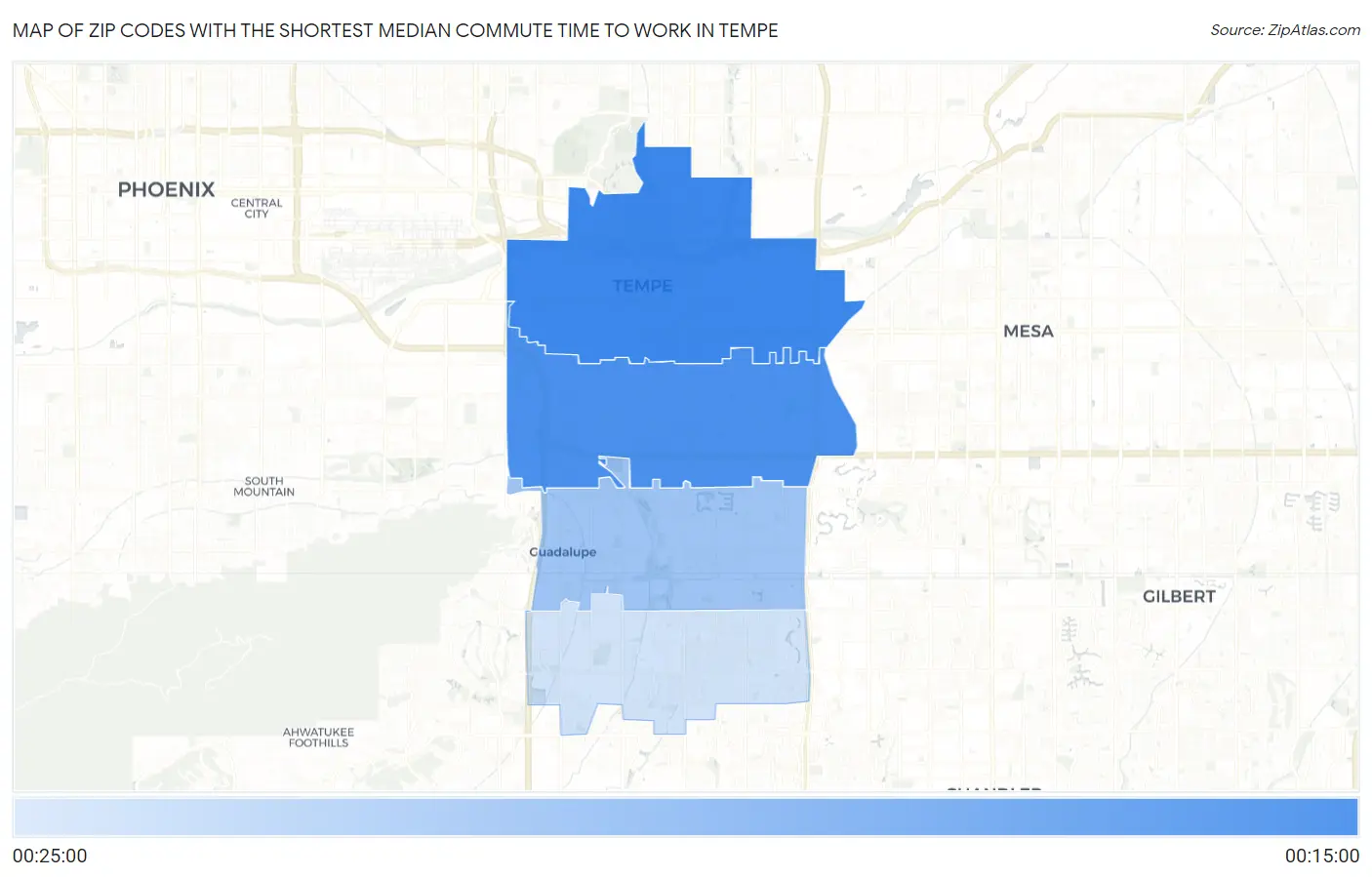 Zip Codes with the Shortest Median Commute Time to Work in Tempe Map