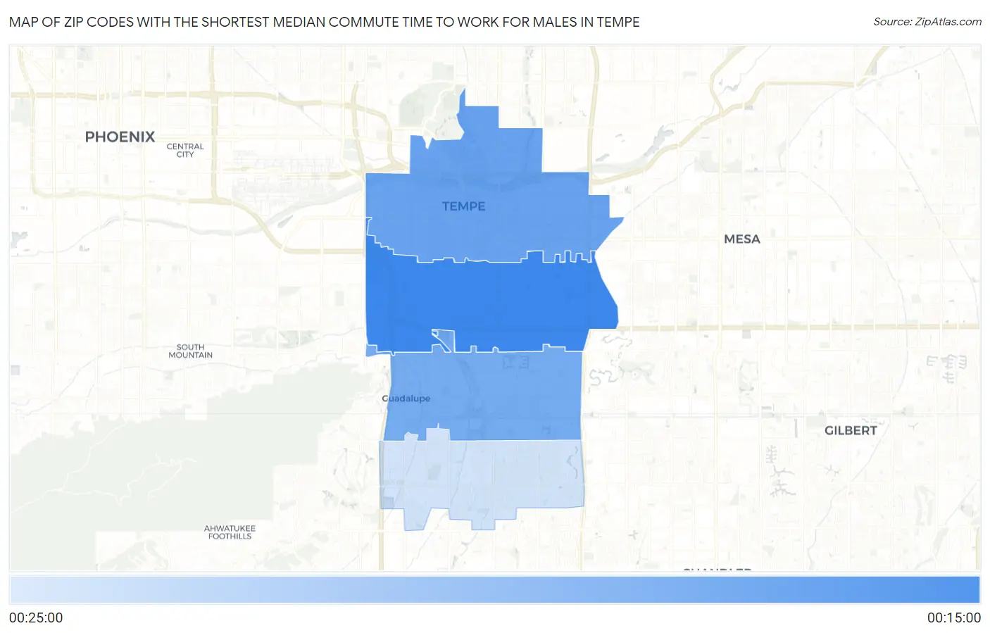 Zip Codes with the Shortest Median Commute Time to Work for Males in Tempe Map