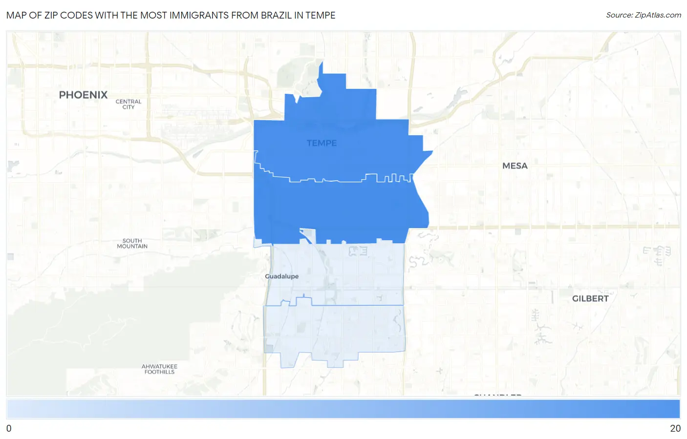 Zip Codes with the Most Immigrants from Brazil in Tempe Map