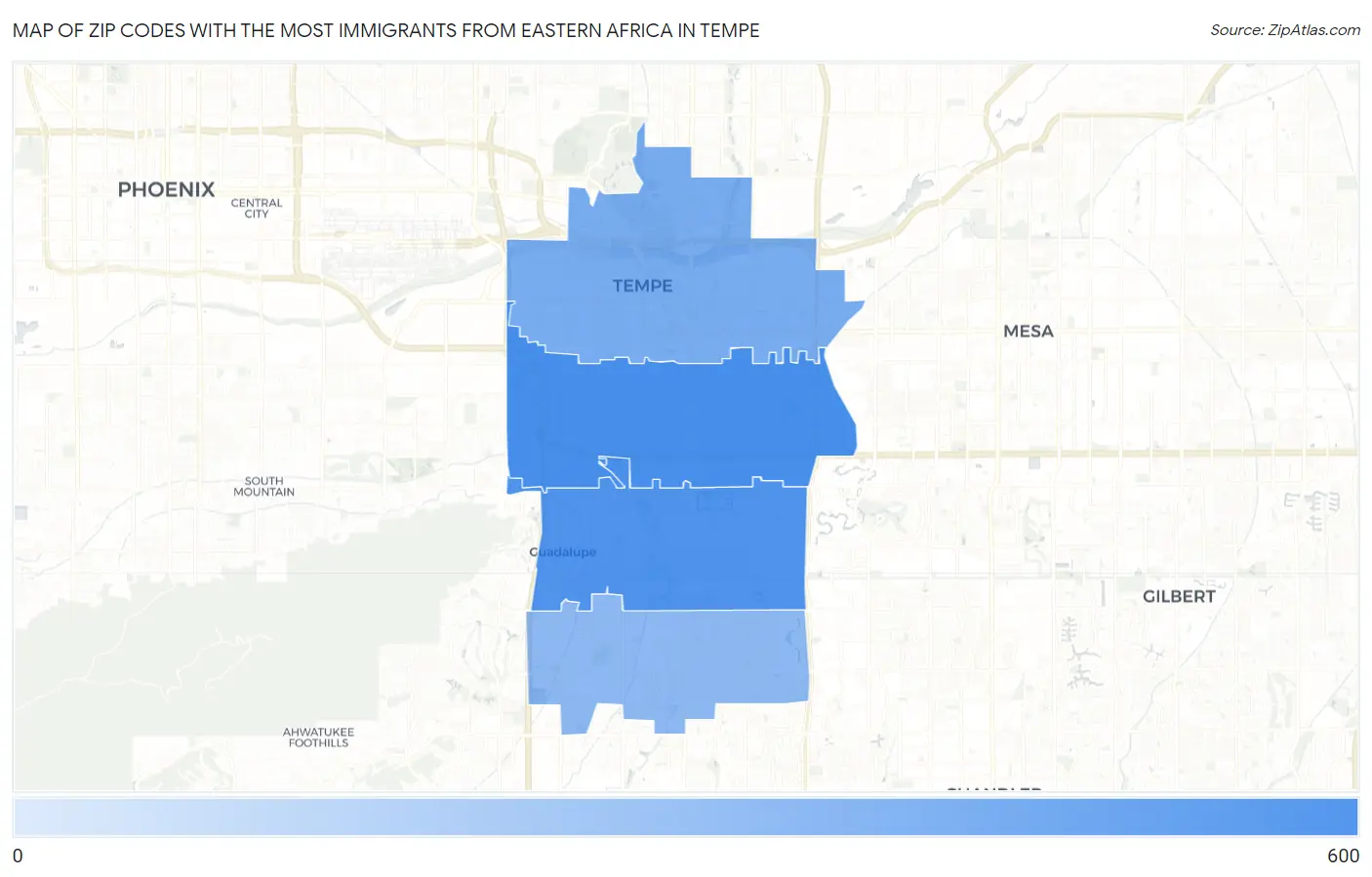 Zip Codes with the Most Immigrants from Eastern Africa in Tempe Map