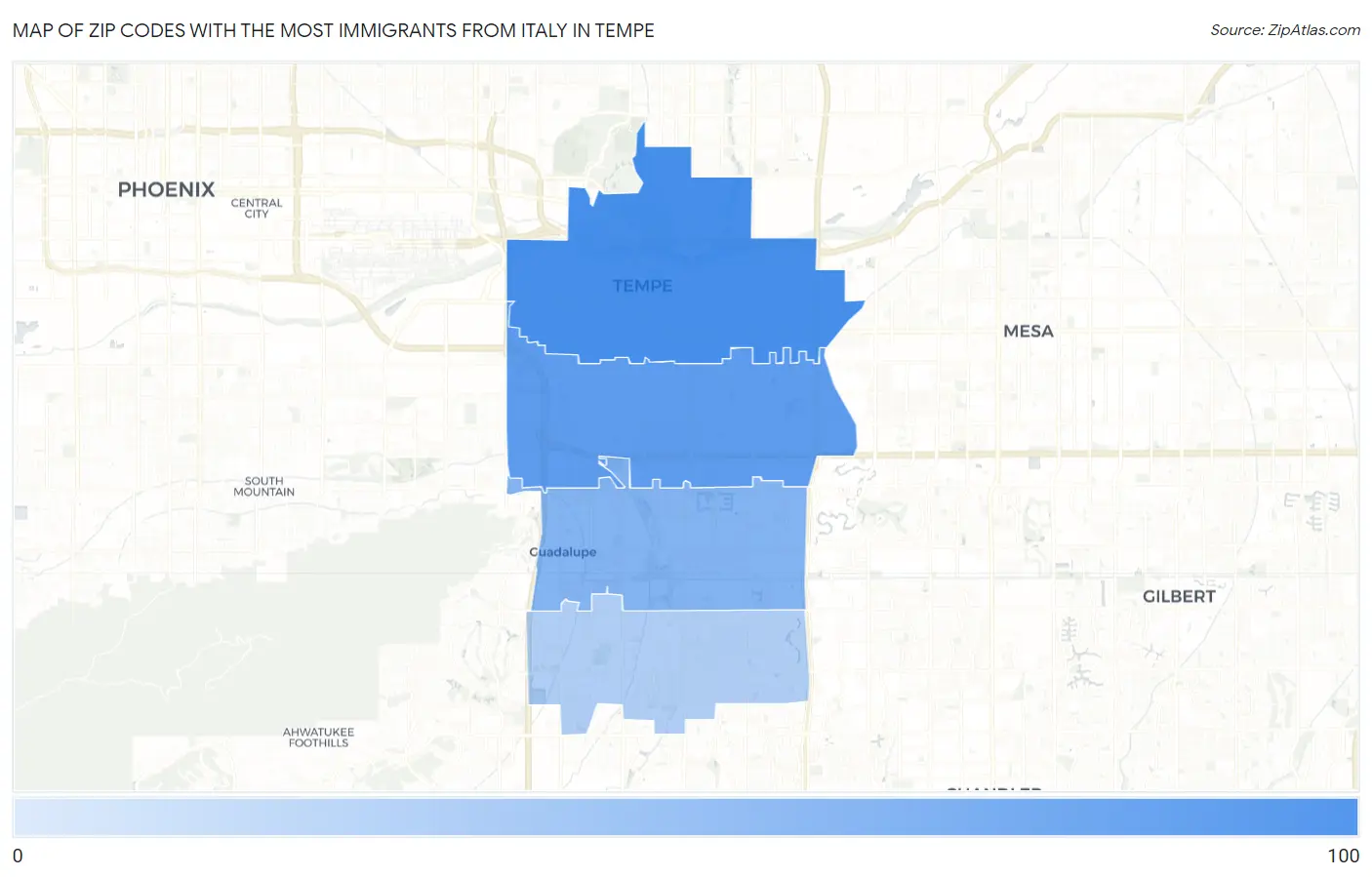 Zip Codes with the Most Immigrants from Italy in Tempe Map