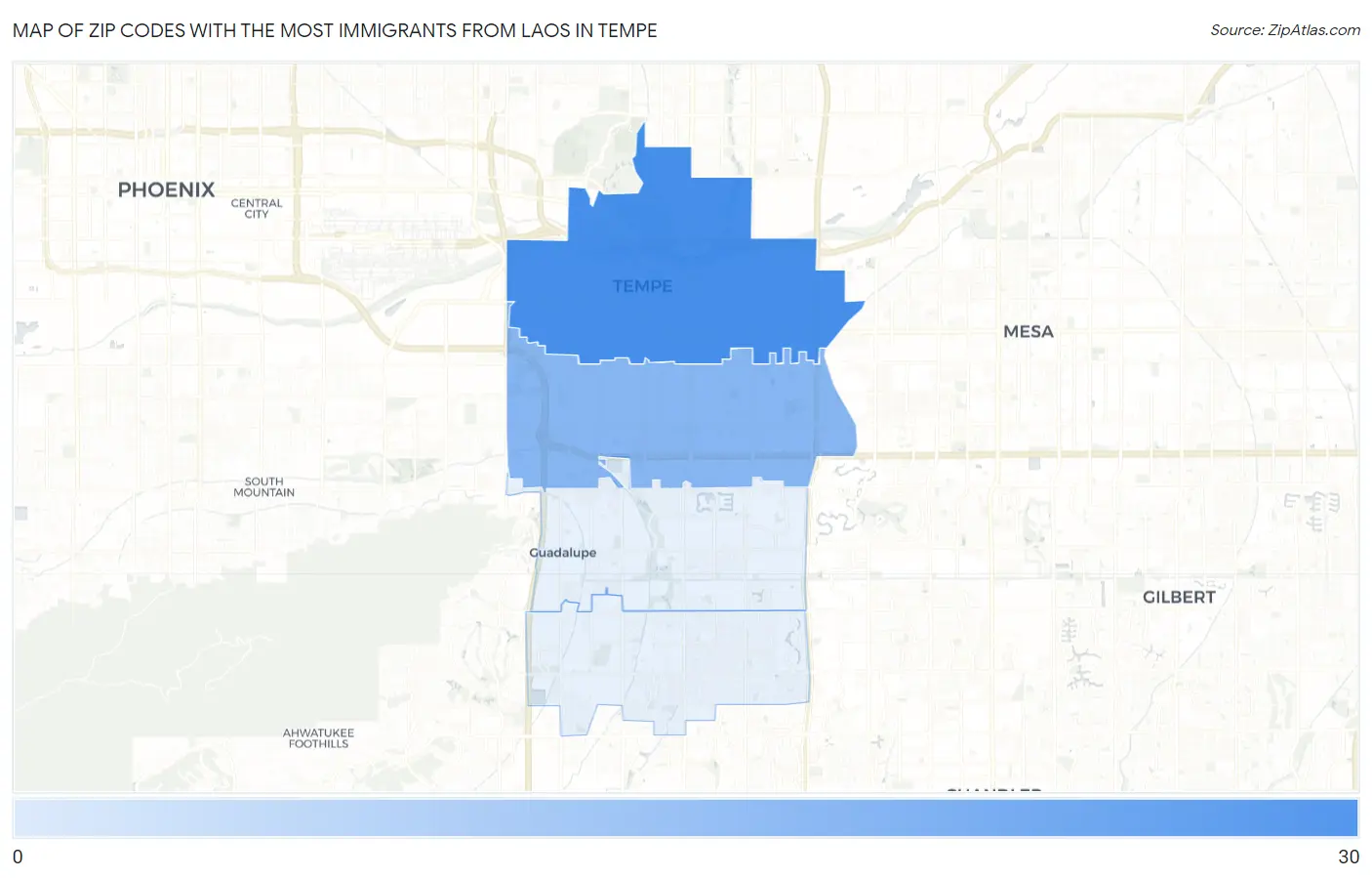 Zip Codes with the Most Immigrants from Laos in Tempe Map