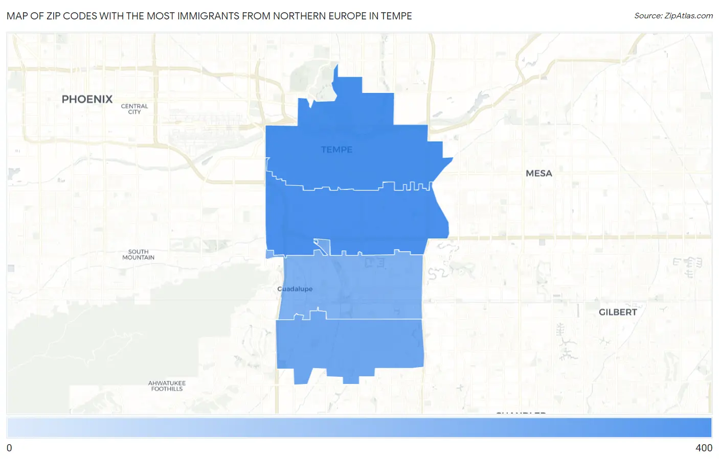 Zip Codes with the Most Immigrants from Northern Europe in Tempe Map