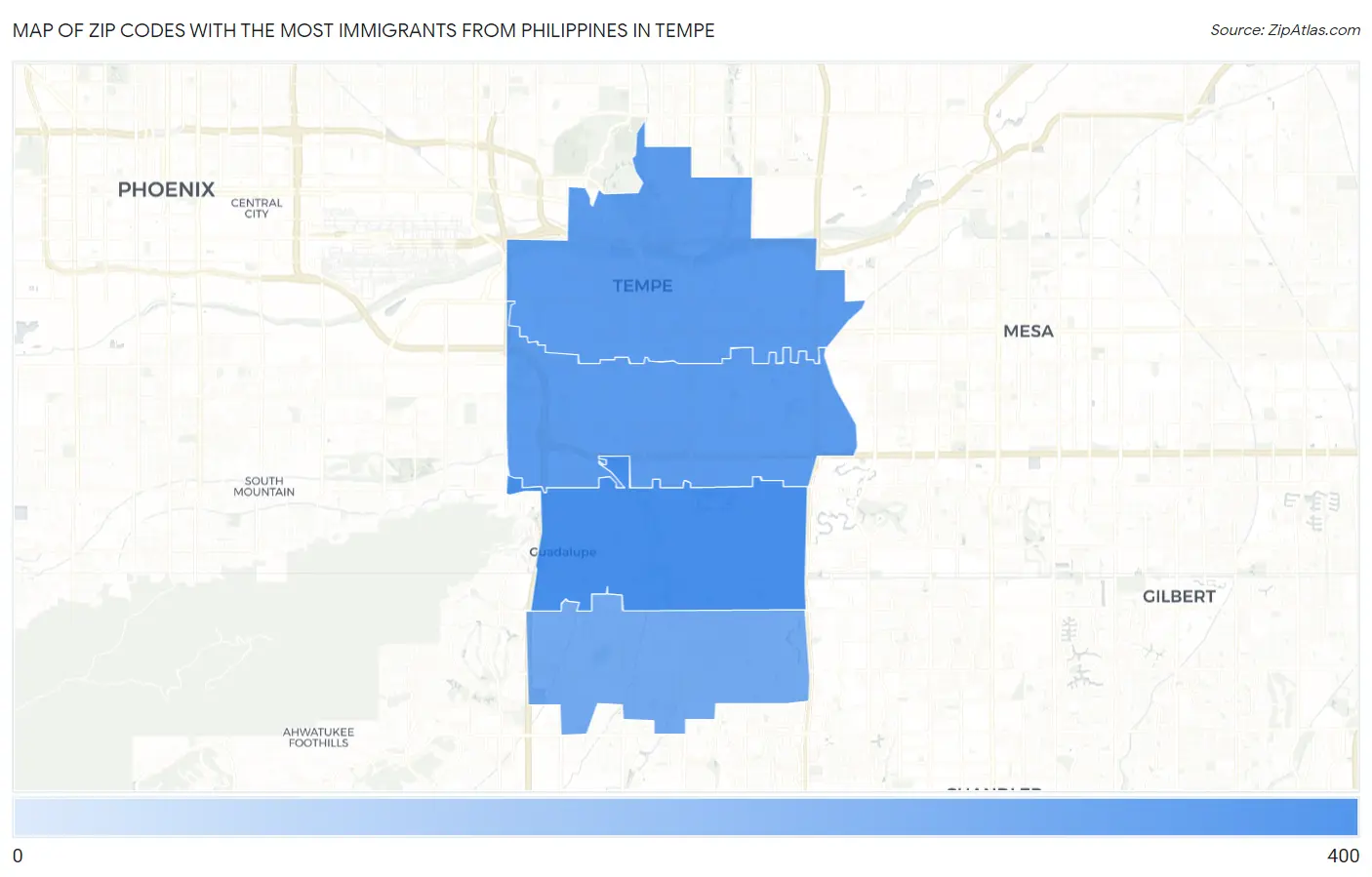 Zip Codes with the Most Immigrants from Philippines in Tempe Map