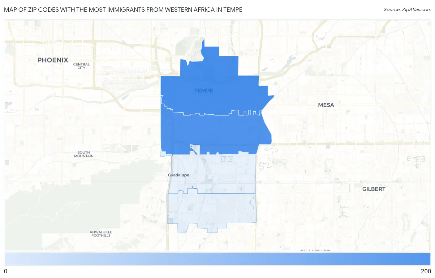 Zip Codes with the Most Immigrants from Western Africa in Tempe Map