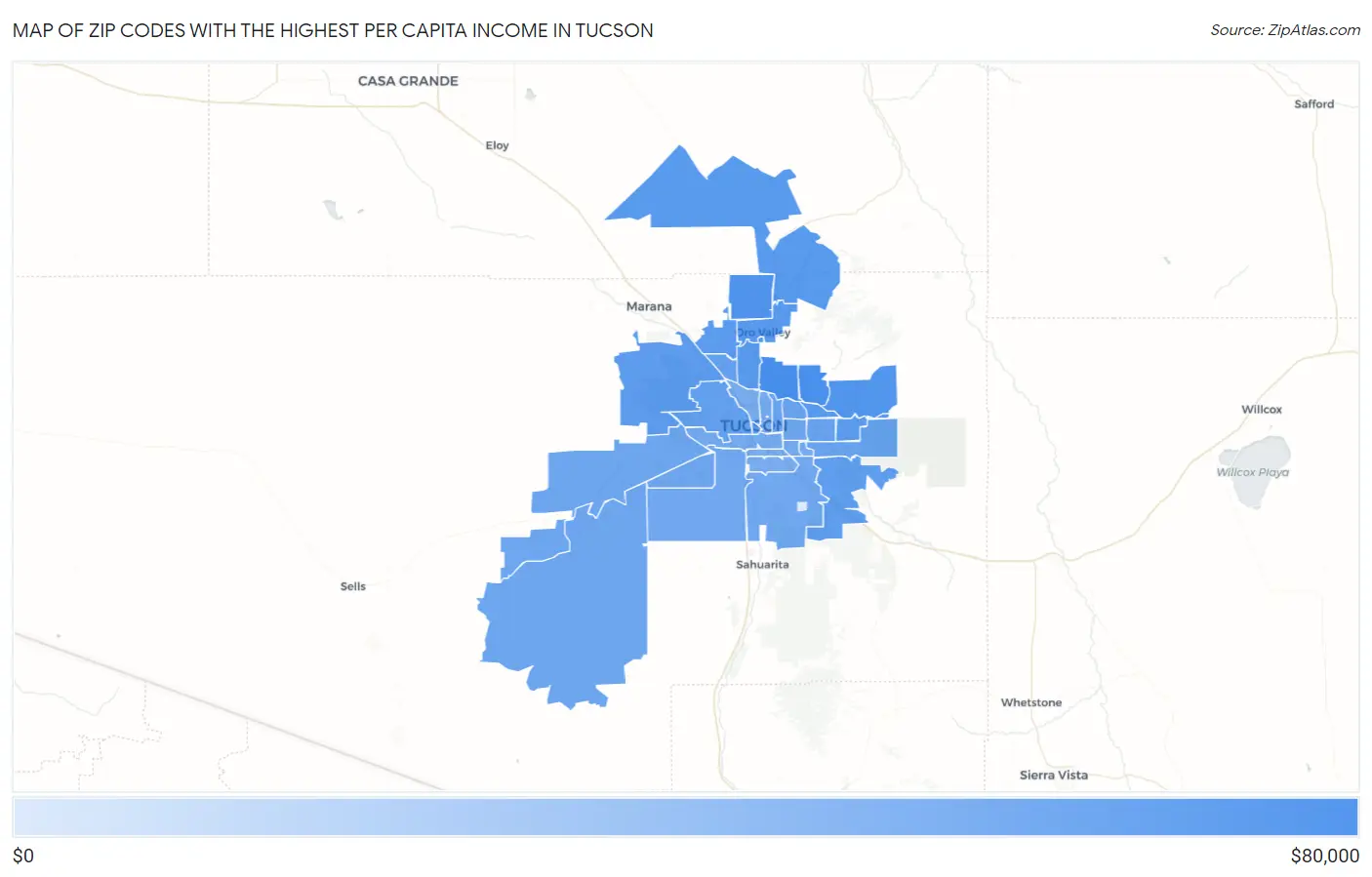 Zip Codes with the Highest Per Capita Income in Tucson Map