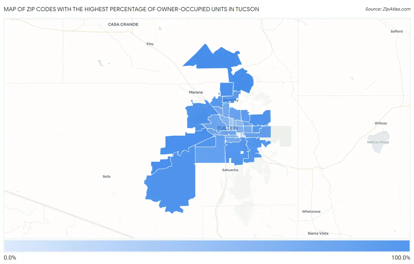 Zip Codes with the Highest Percentage of Owner-Occupied Units in Tucson Map