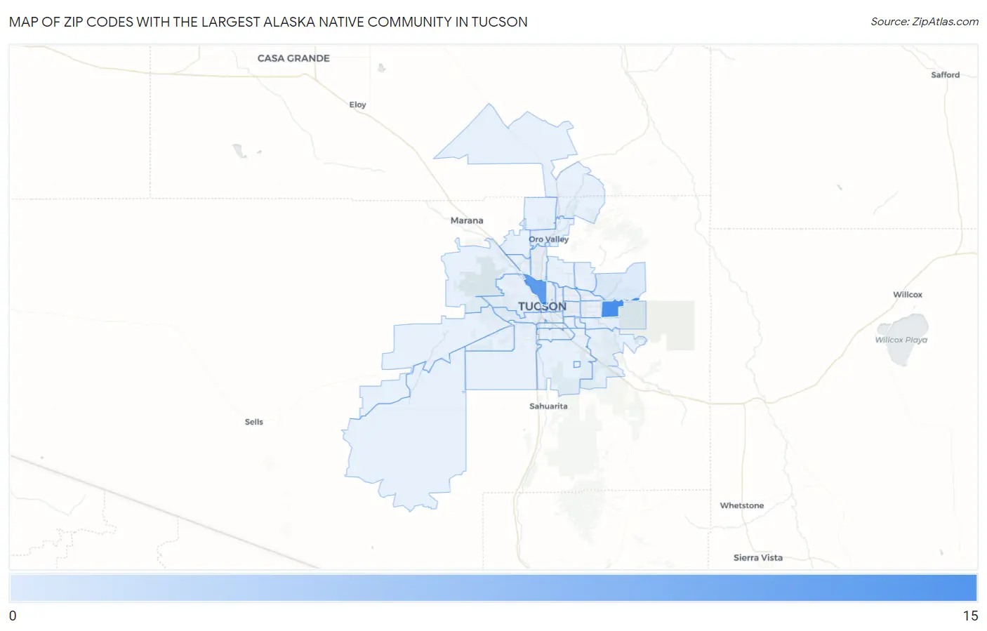 Zip Codes with the Largest Alaska Native Community in Tucson Map